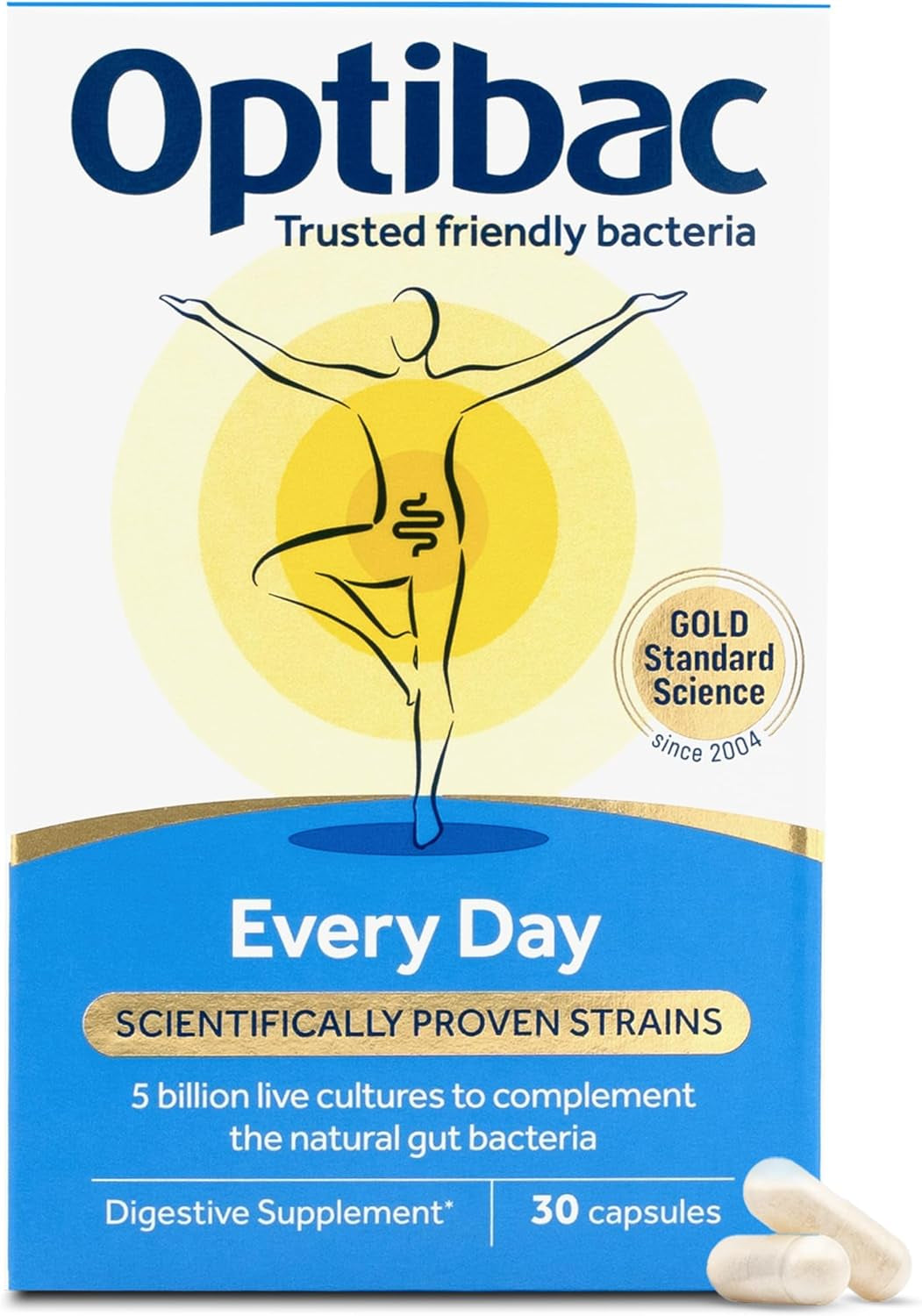 Optibac Probiotics Every Day - Digestive Probiotic Supplement with 5 Billion Bacterial Cultures & FOS Fibres - 30 Capsules