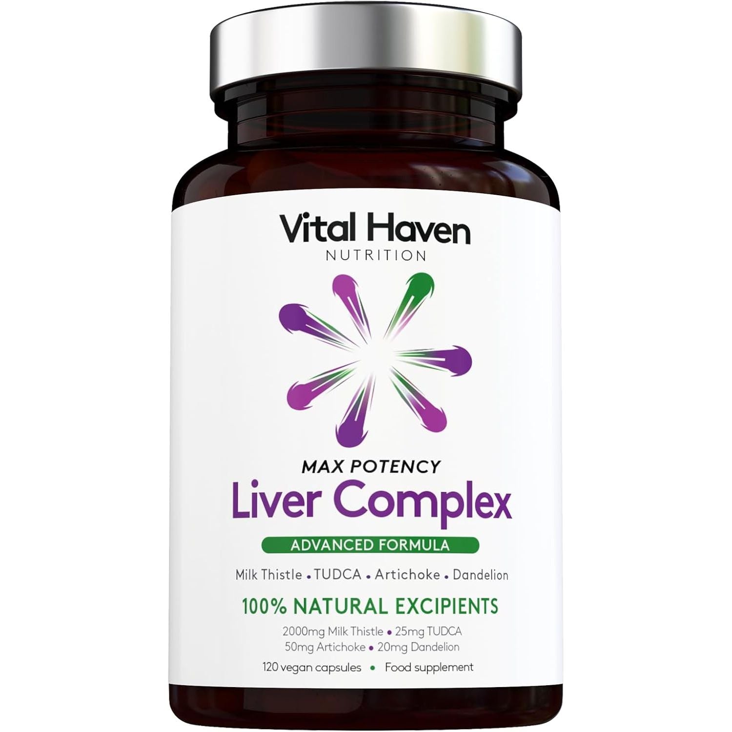 [Vital Haven] Liver Protector - Complex Formula - Milk Thirsle, TUDCA, Dandelion Roots, Artichoke - Max Potency - 2 Months Supply - Premium Ingredients - Made in the UK
