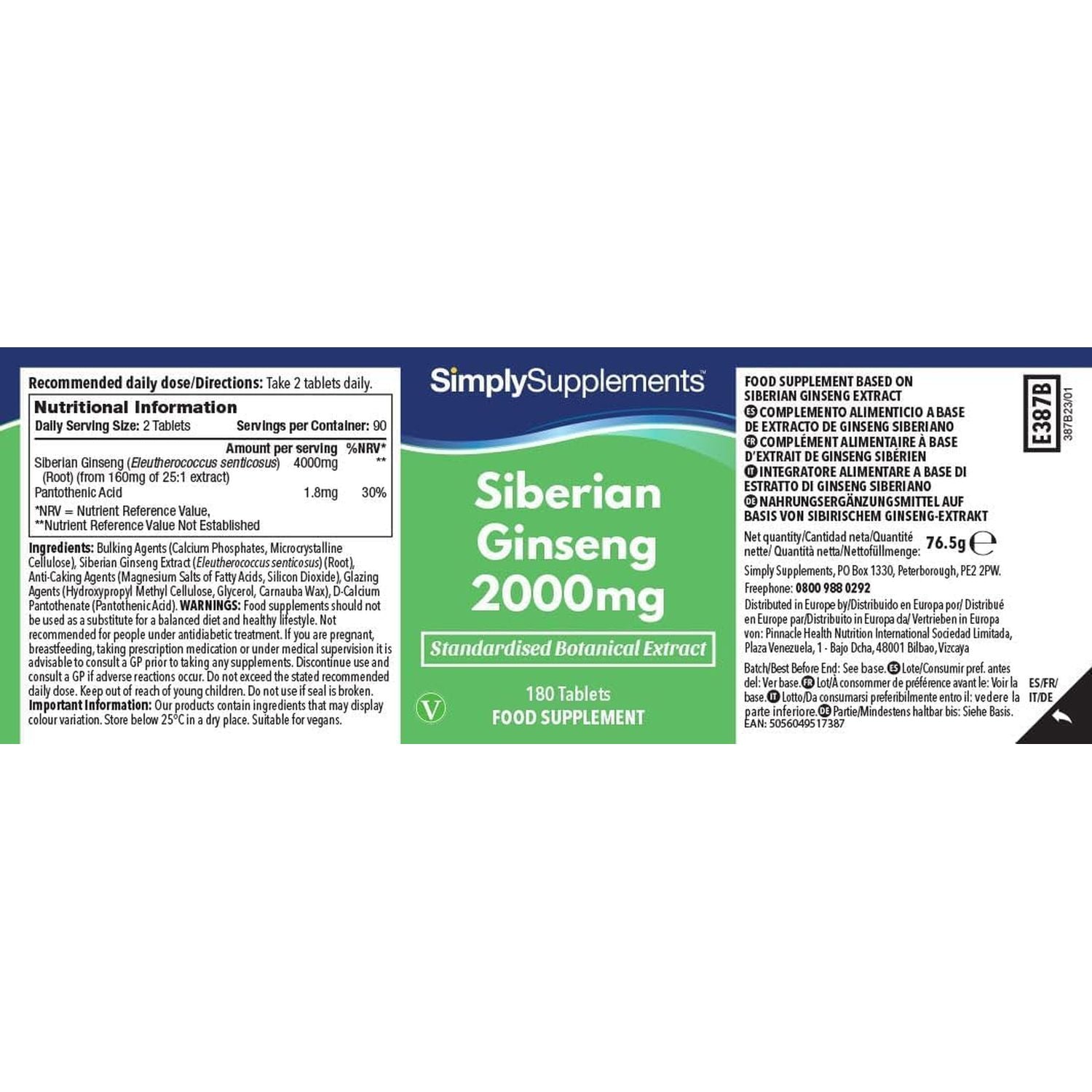 Siberian Ginseng Tablets | Supports Mental Performance & Reduces Fatigue | Suitable for Vegans and Vegetarians | 360 Tablets = 6 Months’ Supply | Made in the UK in Accordance with GMP Standards