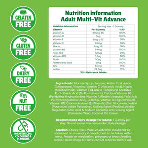 Chewy Vites Adult Multivitamin Advance, 60 Multivitamin Gummies, 12 Essential Nutrients, 2 Months Supply, Real Fruit Juice, Vegan, Berries Flavour