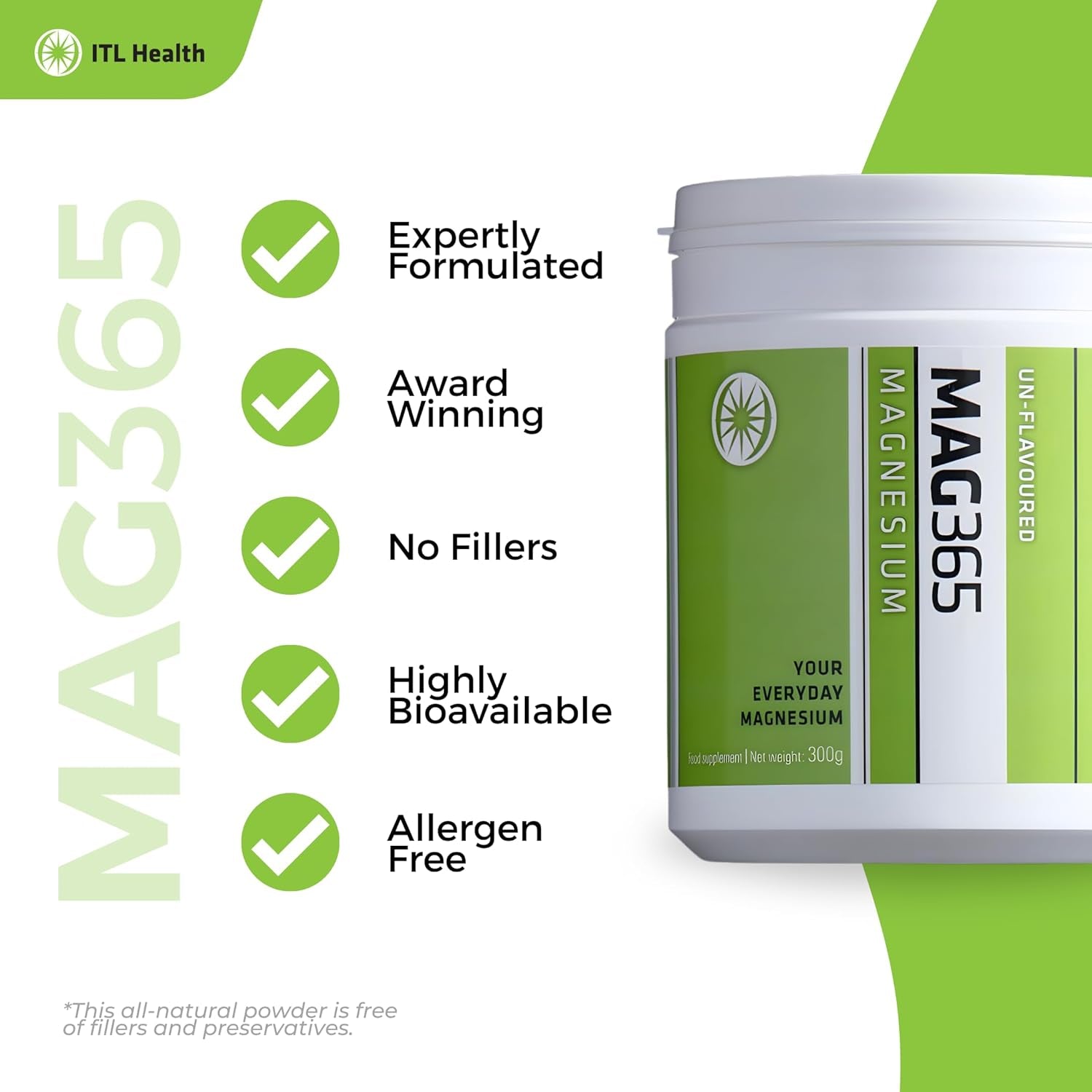 MAG365 Magnesium Citrate Powder - Highly Absorbable Magnesium Supplement - Unflavoured 300G