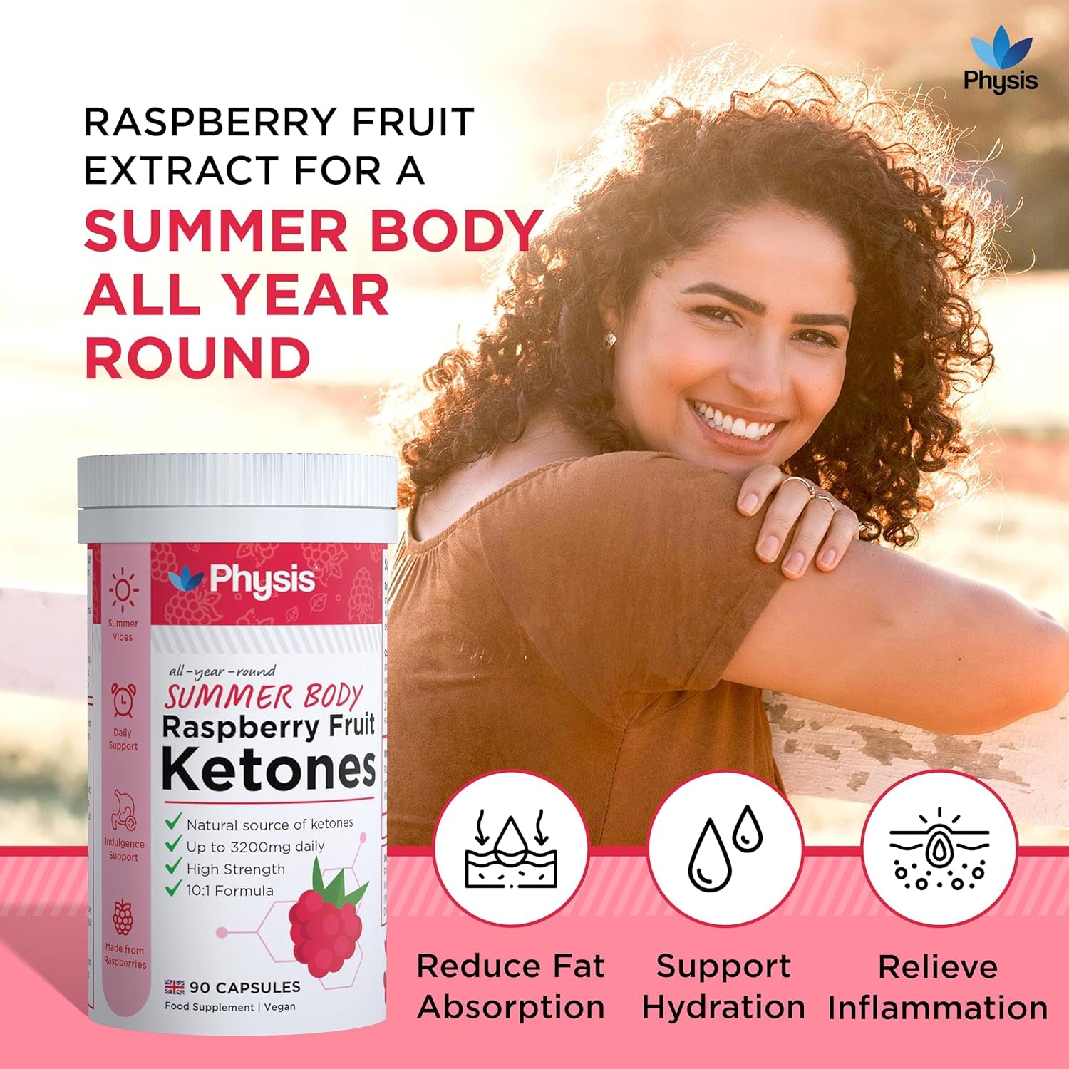 Physis Raspberry Fruit Extract 3200Mg | Weight Loss Fat Burning | Raspberry Ketones Upgrade | Summer Body All Year | 90 X Slimming Diet Pills | up to 3 Month Supply | Metabolism Booster