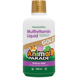Naturesplus Animal Parade Gold Liquid Multivitamin - Food Extracted Vitamins and Superfoods for Kids - Natural Tropical Berry Flavour - Immune Support - Gluten Free, Vegetarian - 900Ml