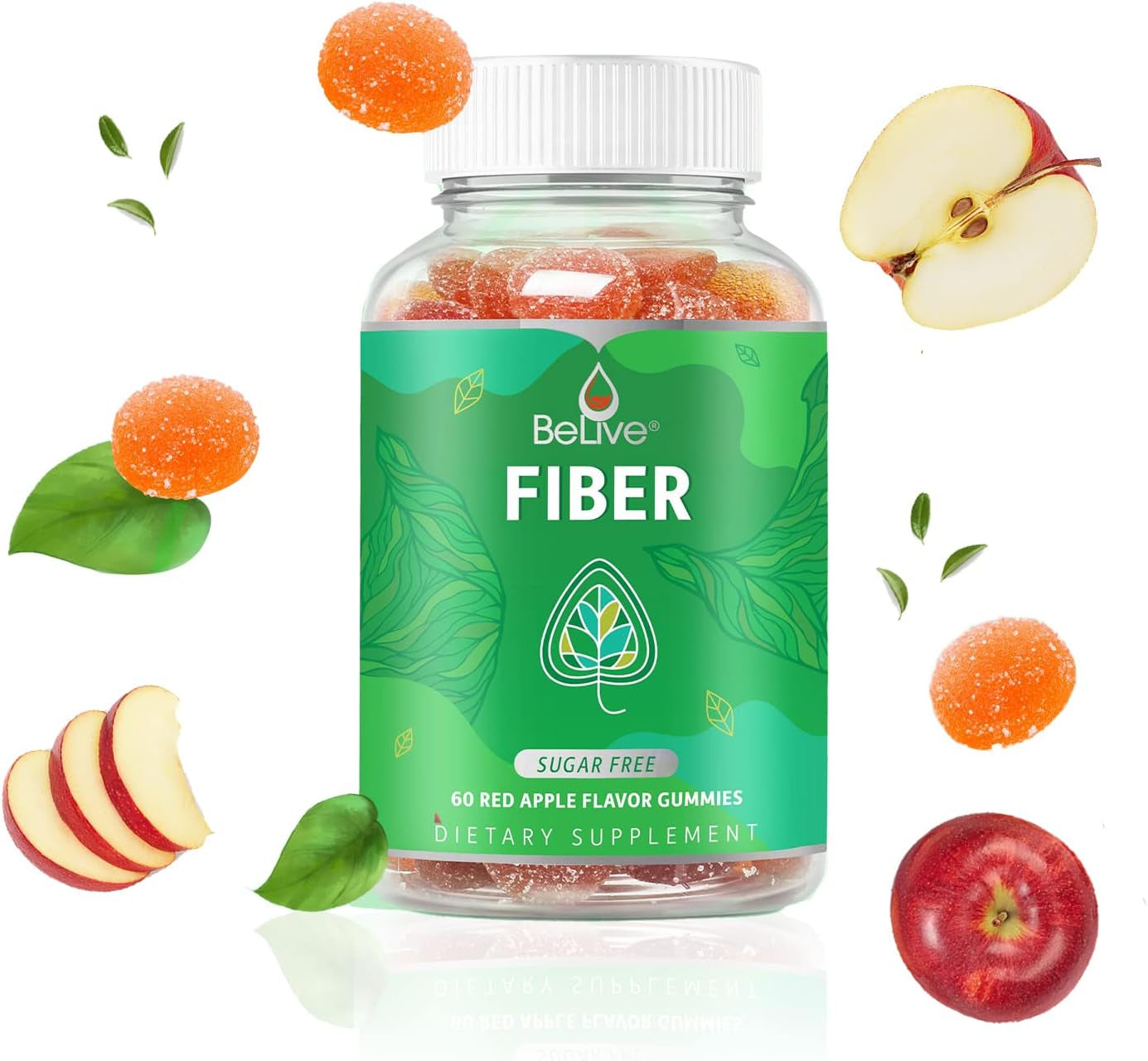 Fiber Gummies with Sugar-Free Prebiotic & High Strength Inulin - Fiber Supplement, Weight Control, Digestive Support for Kids & Adults - Apple Flavor (60 Ct) (1 Pack)