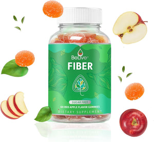 Fiber Gummies with Sugar-Free Prebiotic & High Strength Inulin - Fiber Supplement, Weight Control, Digestive Support for Kids & Adults - Apple Flavor (60 Ct) (1 Pack)