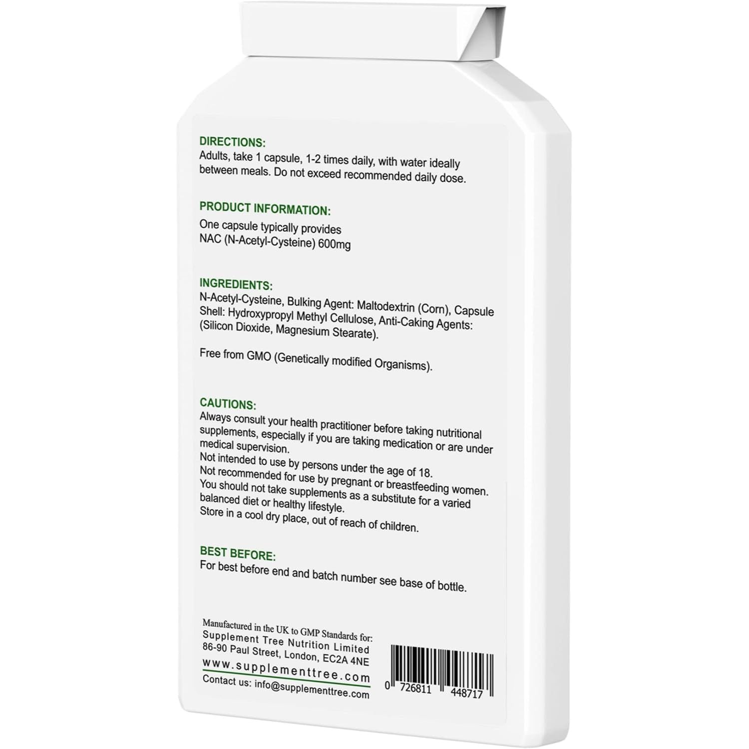 NAC N-Acetyl-Cysteine 600 Mg 120 Capsules | Vegan NAC Supplement | High Bioavailability N Acetyl Cysteine Amino Acid Providing Non Toxic Stable Form of L-Cysteine | UK Manufactured