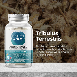 Health & Him Andropause 55+ Supplements for Men - with Shilajit & Tribulus Terrestris - Mens Multivitamin 60 Capsules. Vegan, Gluten-Free