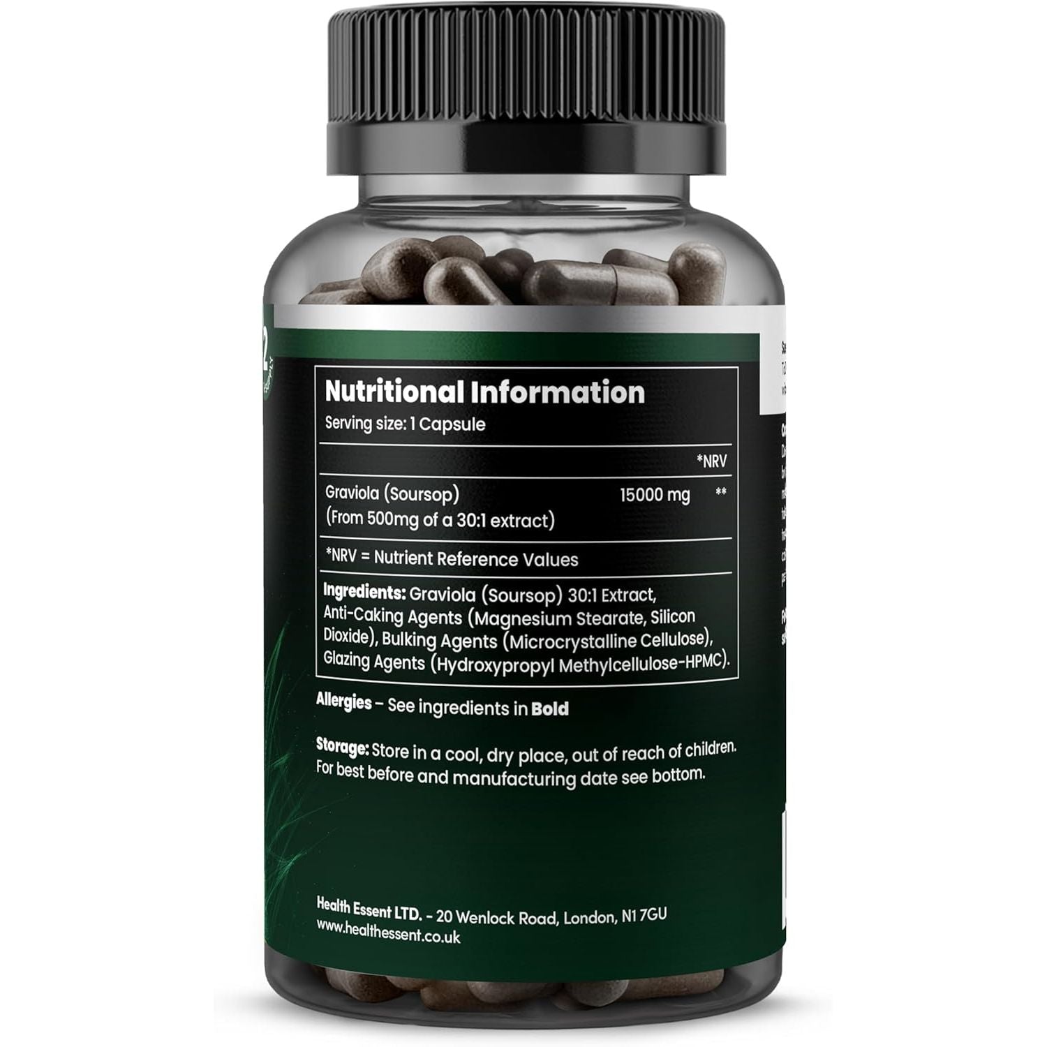 Soursop Graviola Fruit Extract Capsules, 15000Mg High Strength Complex - Antioxidant & Immune Support - (2 Month Supply) - 60 Vegan Capsules by Healthessent