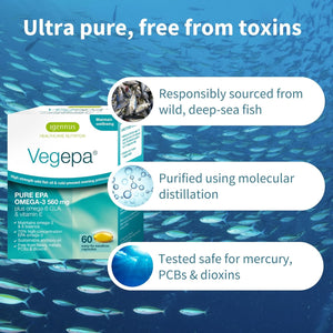 Vegepa, EPA Omega 3 & GLA Omega 6, Ultra Pure Wild Fish Oil & Evening Primrose Oil, 60, 560Mg EPA per Serving, 30 Servings, 60 Capsules, by Igennus