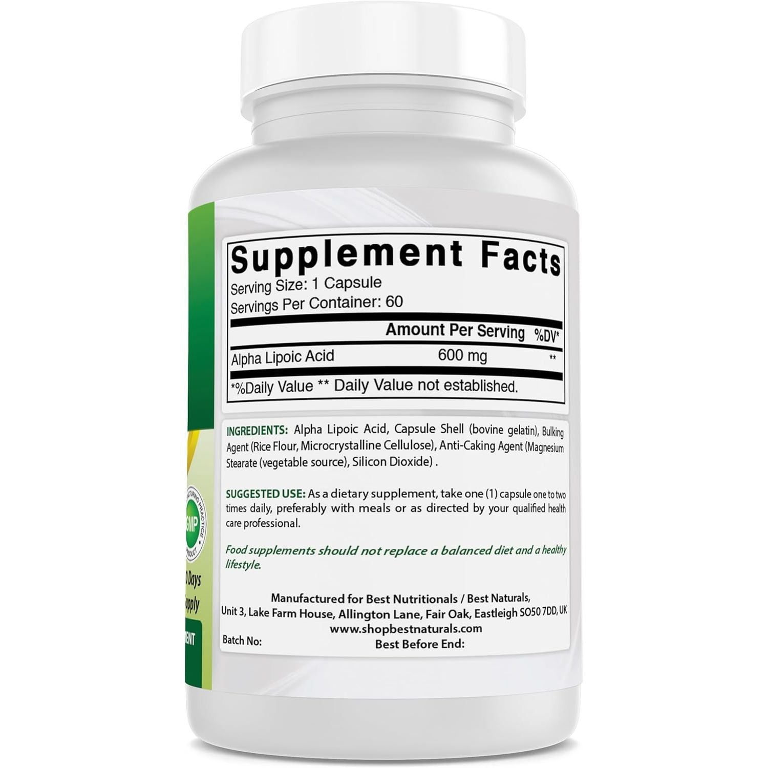 Best Naturals Alpha Lipoic Acid 600 Mg 60 Capsules - ALA Powerful Antioxidant (60 Count (Pack of 1))