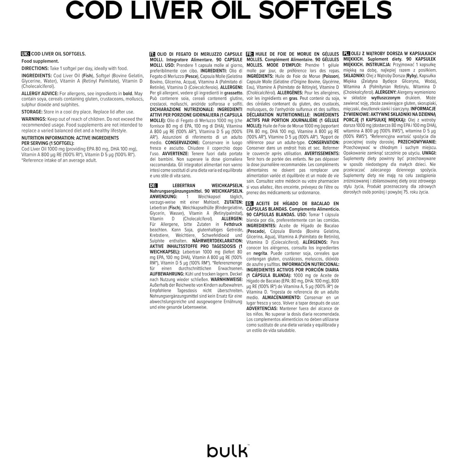 Bulk Cod Liver Oil Softgels, 1000 Mg, Pack of 90, 90 Servings, Packaging May Vary