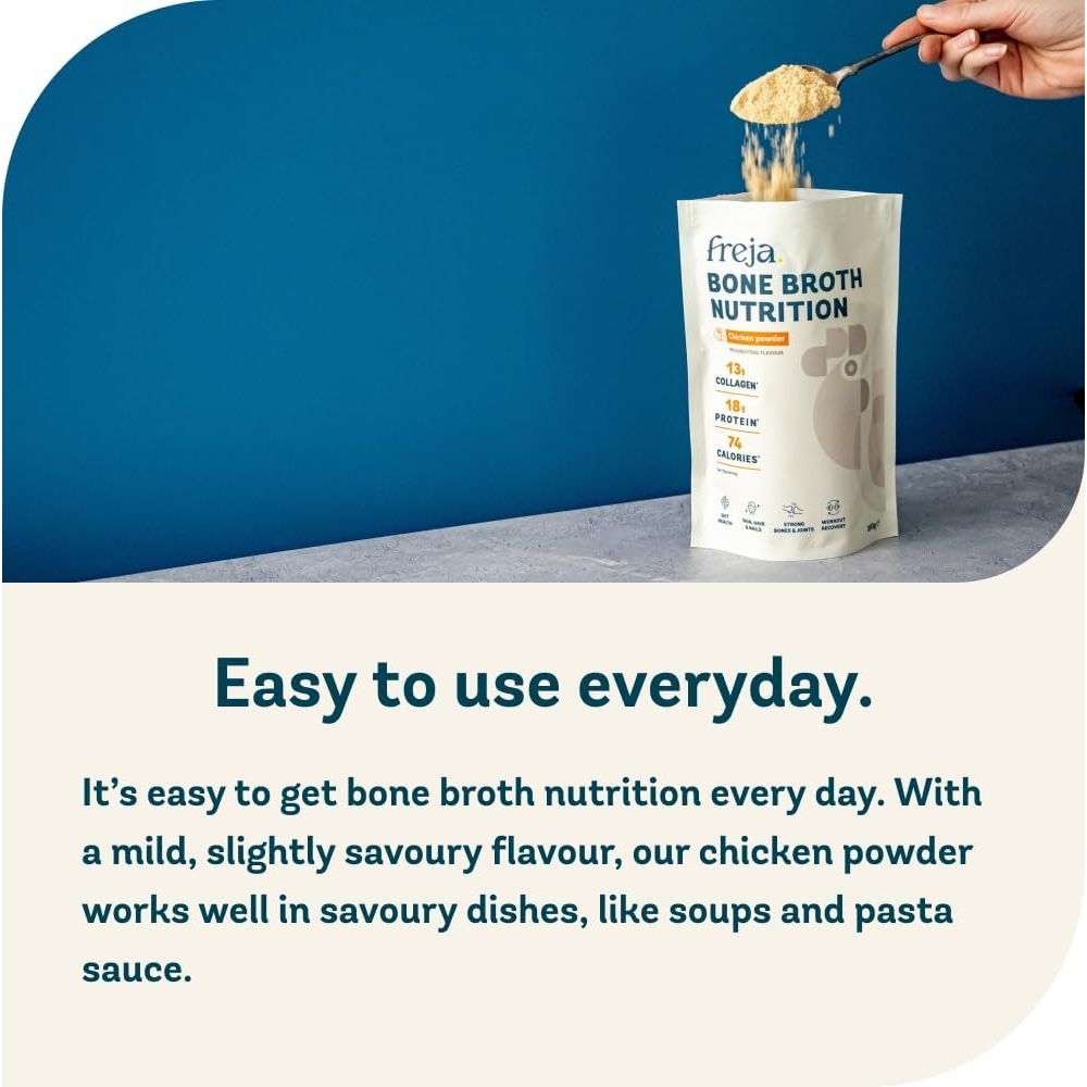 Freja Bone Broth Powder | 100% Natural Collagen & Protein Powder | Free-Range Chicken | Amino Acids & Minerals | Nutrition for Healthy Gut, Joints, Skin, Hair & Nails | 300G (15 Servings)