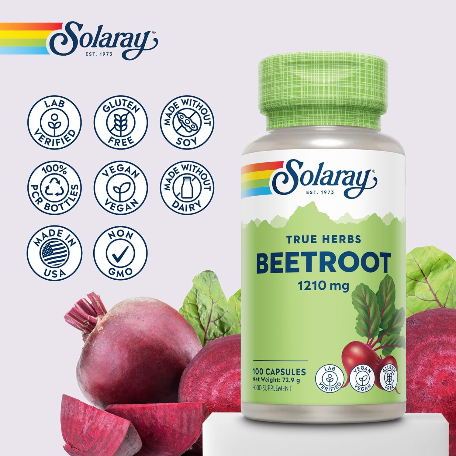 Solaray - Beetroot - 100 Vegan Capsules - Rich in Vitamins & Minerals - Natural Nitric Oxide Booster - Highly Bioavailable Superfood Beet Root Supplement - Non GMO & Lab Verified