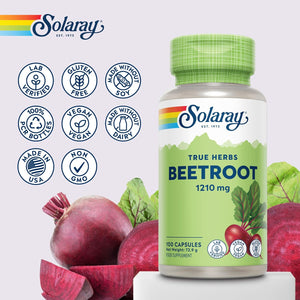 Solaray - Beetroot - 100 Vegan Capsules - Rich in Vitamins & Minerals - Natural Nitric Oxide Booster - Highly Bioavailable Superfood Beet Root Supplement - Non GMO & Lab Verified
