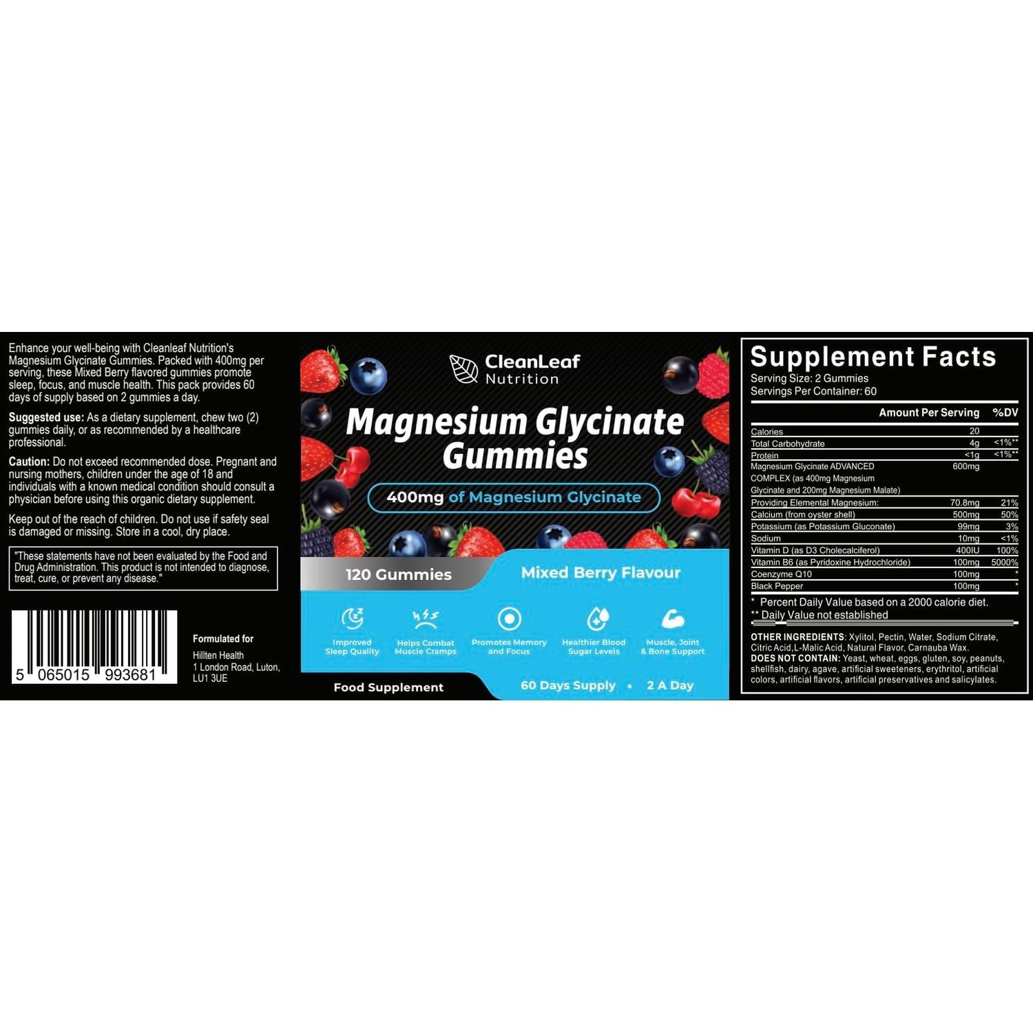 Magnesium Glycinate Twin Pack Gummies - 400Mg High Absorption Formula for Sleep, Stress Relief & Muscle Health - Mixed Berry Flavor, Non-Gmo, 60-Day Supply for Adults