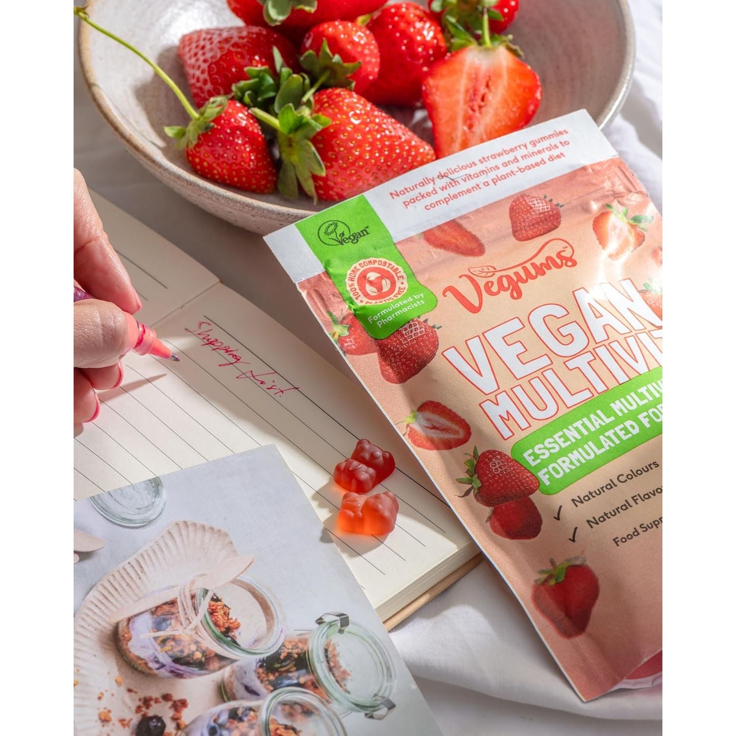 Vegums Multivitamin for Vegans – Natural Vegan Gummy Vitamins with B12, D3, Iodine & Selenium – Sugar-Free – Plastic-Free – 30 Gummies – Vegan Supplement for Adults & Kids