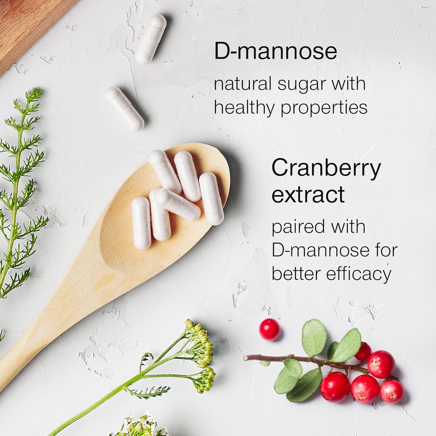 D-Mannose with Cranberry Capsules - 1000Mg D Mannose & Cranberry Extract per Serving - 120 Tablets - UK Made & Vegan - High Strength Natural Dmannose Supplement for Women and Men