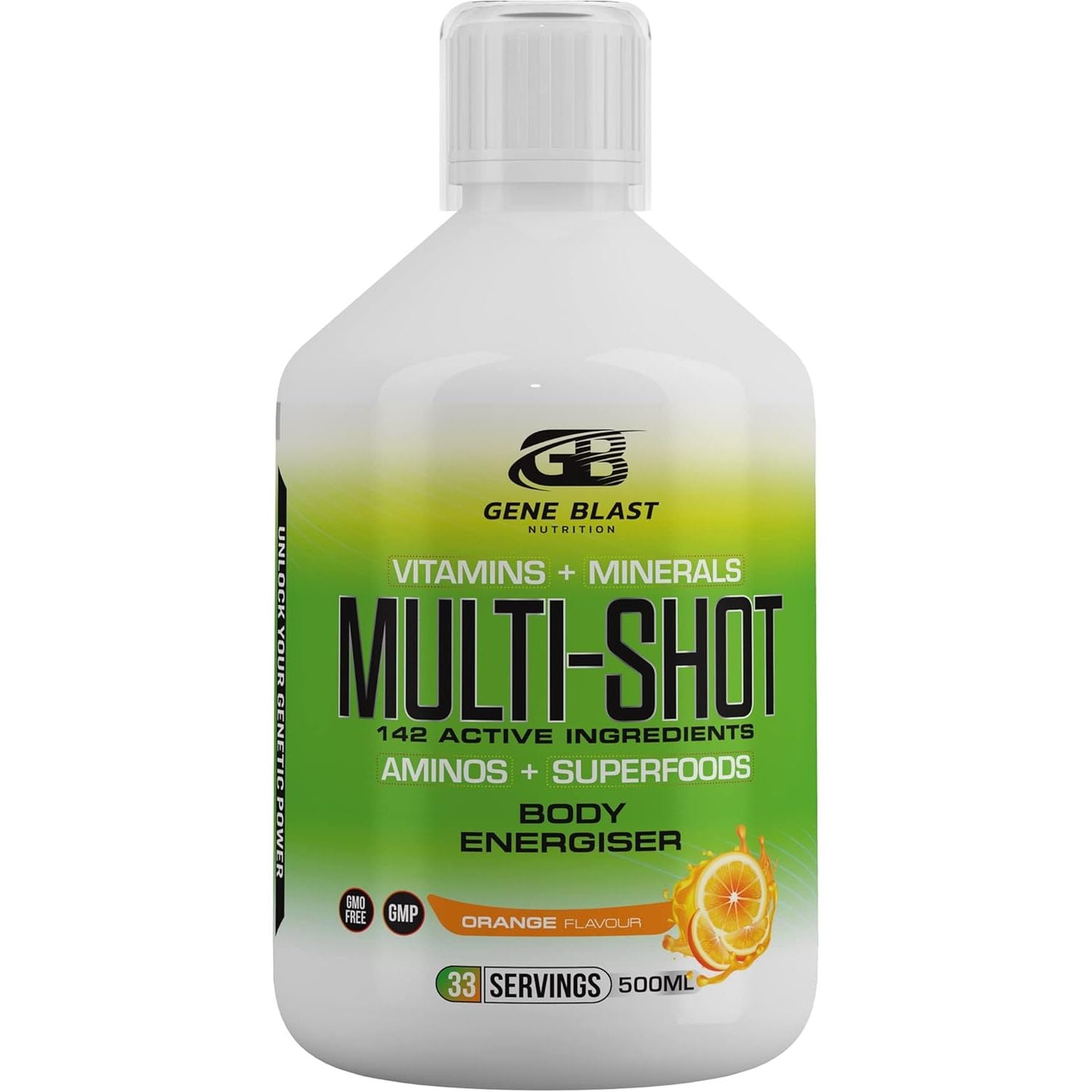Gene Blast Multi-Shot Liquid Multivitamin W/142 Active Health & Sports Vitamins, Minerals, Aminos & Superfoods-Support Your Fitness & Active Lifestyle Goals-500Ml-33 Shots