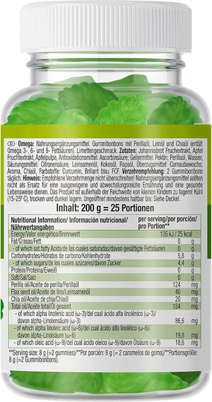 Weider Omega Gummies (50 Gums) Lime Flavour, with Vegan Omega 3-6-9 from Chia and Lax Seed Oil, Gluten Free, No Added Sugar
