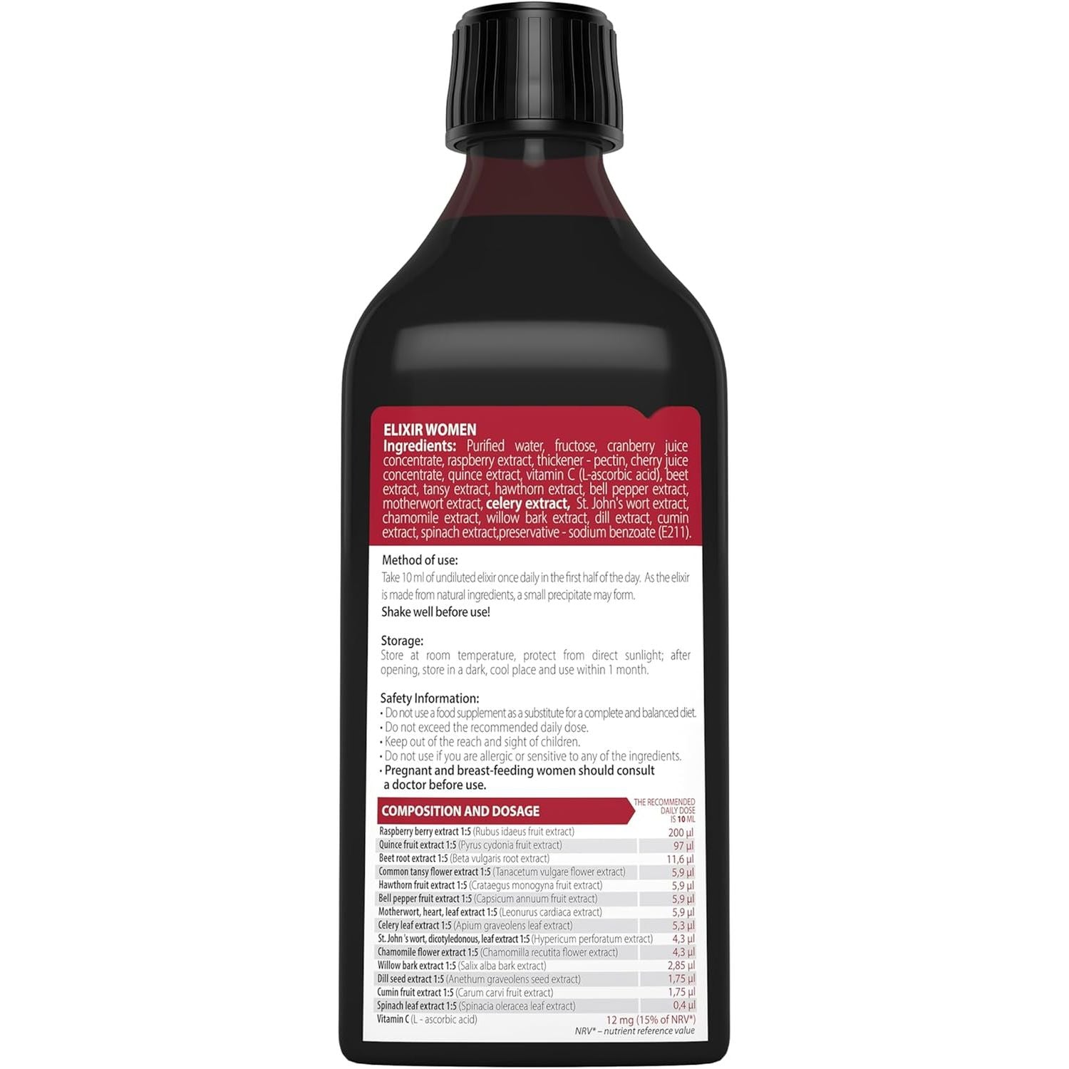 Elixir Women – Herbal Food Liquid Supplement with Hawthorn, Chamomile & Cranberry – 250Ml – Vegan, Gluten-Free, Natural Antioxidant Support