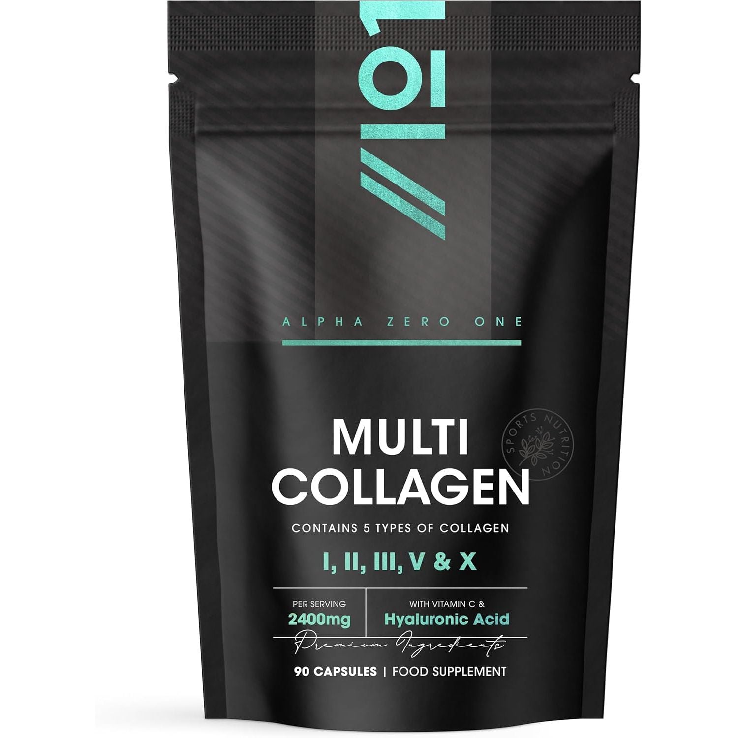 Multi Collagen 2400Mg – Types I, II, III, V & X – 90 Capsules – Wild Caught Marine, Grass Fed Bovine, Eggshell & Free-Range Chicken Collagen Powder, with Hyaluronic Acid & Vitamin C – by Alpha01