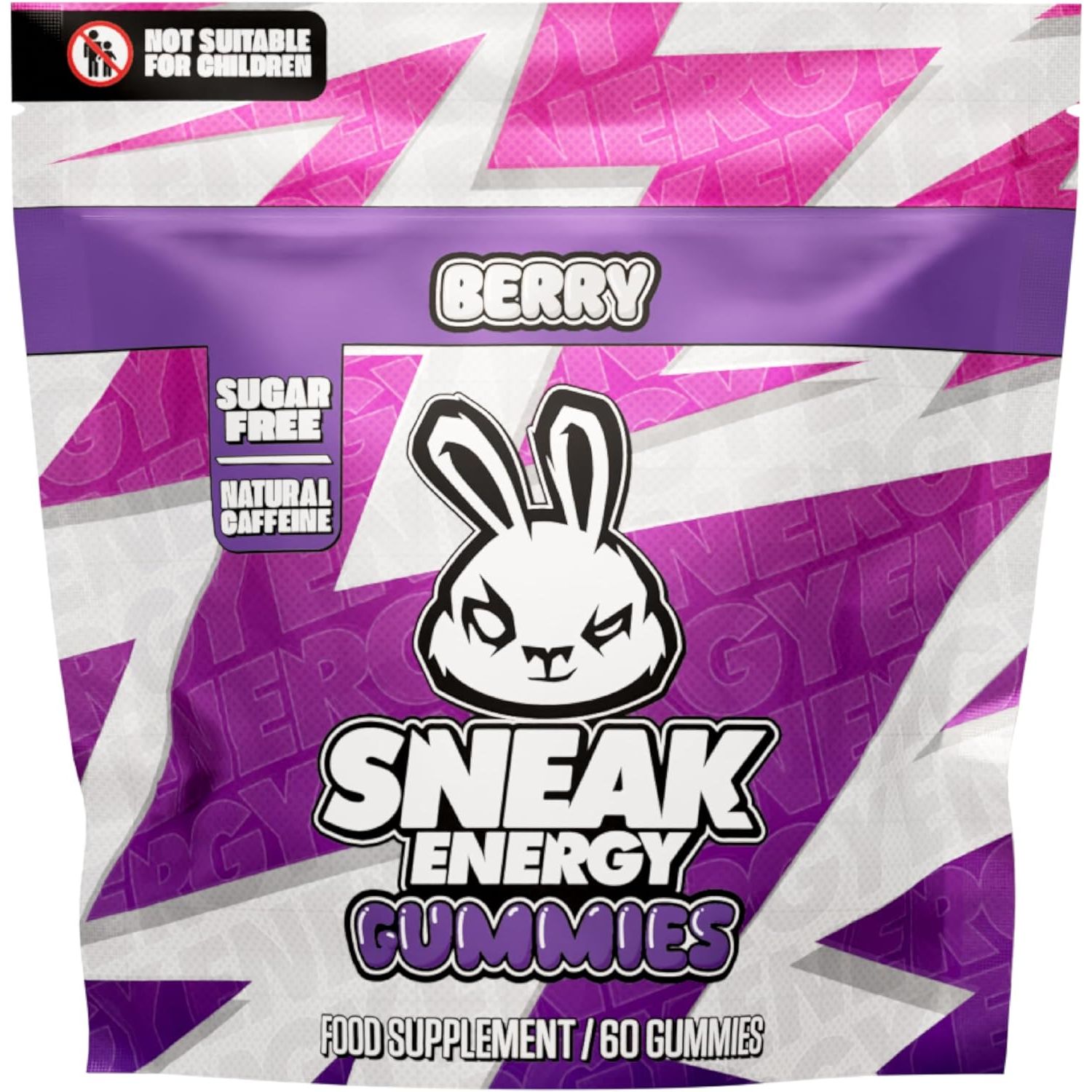 SNEAK Energy Gummies - Berry Flavour | 60 Pack | Sugar Free, with 100Mg Natural Caffeine per Serving | Boost Focus, Energy & Mental Clarity | 9 Vitamins & Minerals