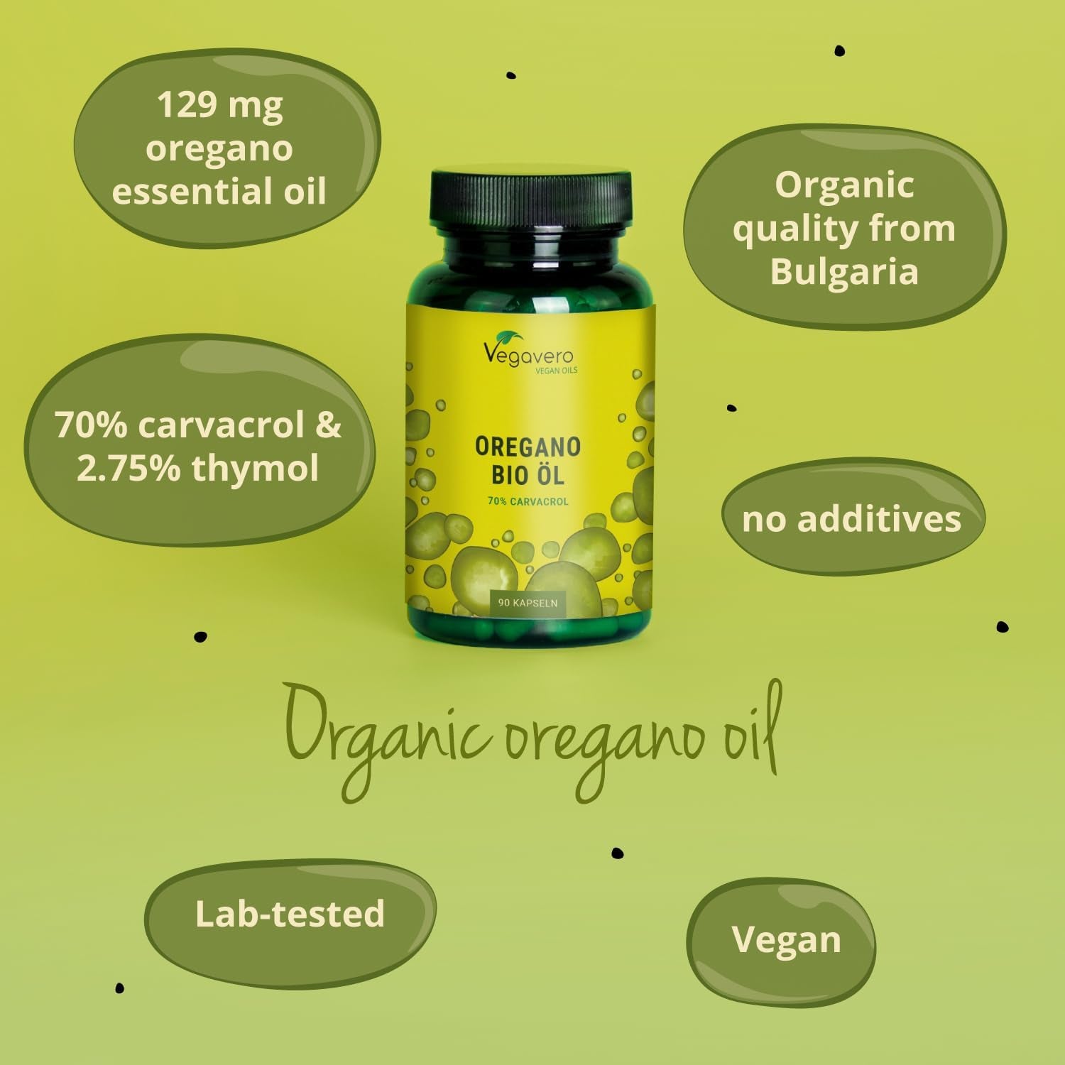 Vegavero Organic Oregano Oil Capsules | Vegan | 90 Mg Carvacrol, 3 Mg Thymol | Cold-Pressed & Essential | NO Additives, Lab-Tested