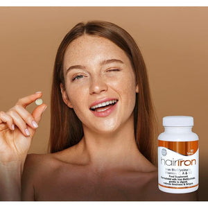 HAIRIRON - High Strength Iron Supplements - Gentle Iron Bisglycinate 30Mg with Vitamins C, a & B2 Tablets, Vegan Supplements for Men & Women'S Health - 90 Tablets.