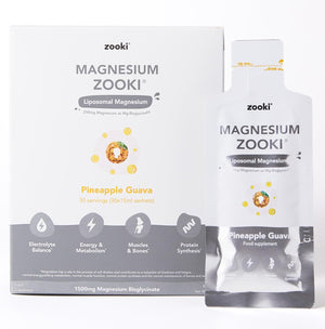 Zooki 1500Mg Liposomal Magnesium Bis-Glycinate Liquid Sachets, 200Mg Elemental Magnesium | 4X Higher Absorption | Sleep, Stress, Muscle Function, Cramps, Heart Health (Pineapple Guava Flavour 30X15Ml)