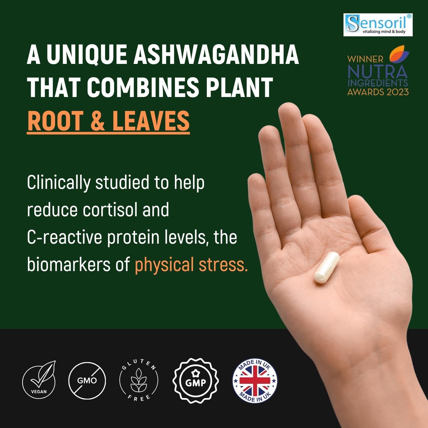 Ashwagandha Sensoril Capsules from Root & Leaf Powder | KSM-66 Alternative | 120 Capsules Made in UK by Minaturals