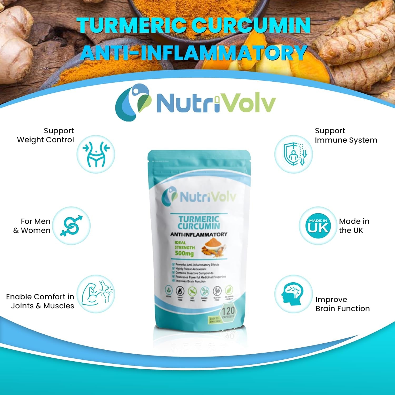 Turmeric Curcumin 500Mg anti Inflammatory & Antioxidant Supplements | 120 Capsules
