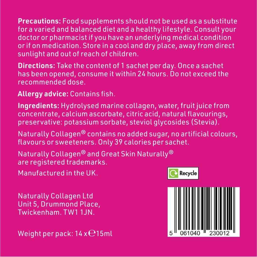 Naturally Collagen - 8000Mg of Premium Liquid Marine Collagen Supplement for Women & 180Mg Vitamin C for Healthier Skin, Hair & Nails - Clean & Natural - 15Ml Sachets - 14 Day Course - UK Made