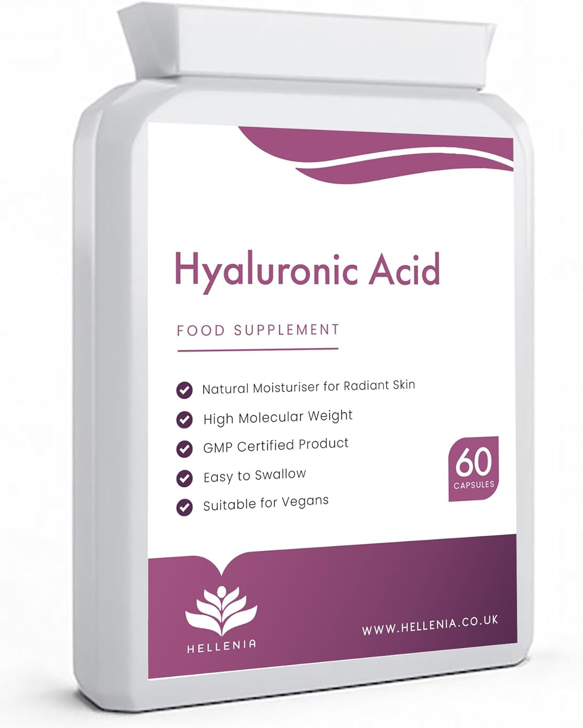 Hyaluronic Acid Supplements 100Mg Capsules | Supports Healthy Connective Tissue and Joints | Natural Moisturiser for Radiant Skin | 60 Hyaluronic Acid Capsules | Vegan Friendly - Made in the UK