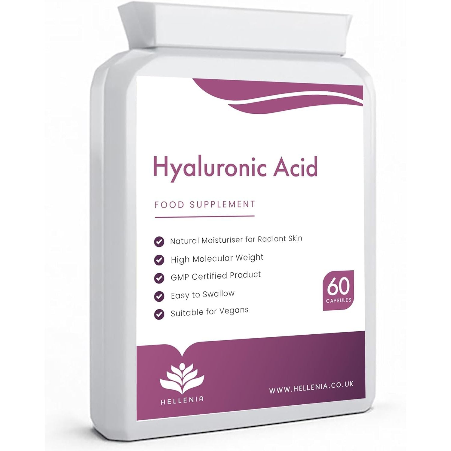 Hyaluronic Acid Supplements 100Mg Capsules | Supports Healthy Connective Tissue and Joints | Natural Moisturiser for Radiant Skin | 60 Hyaluronic Acid Capsules | Vegan Friendly - Made in the UK