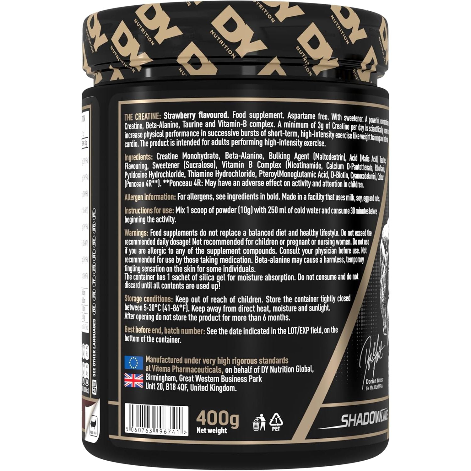 DY Nutrition the Creatine Complex 400G - High Performance Creatine Monohydrate Powder with Beta Alanine, Taurine + B Vitamins for Muscle Endurance, Pump & Recovery X40 Servings (Strawberry Flavoured)