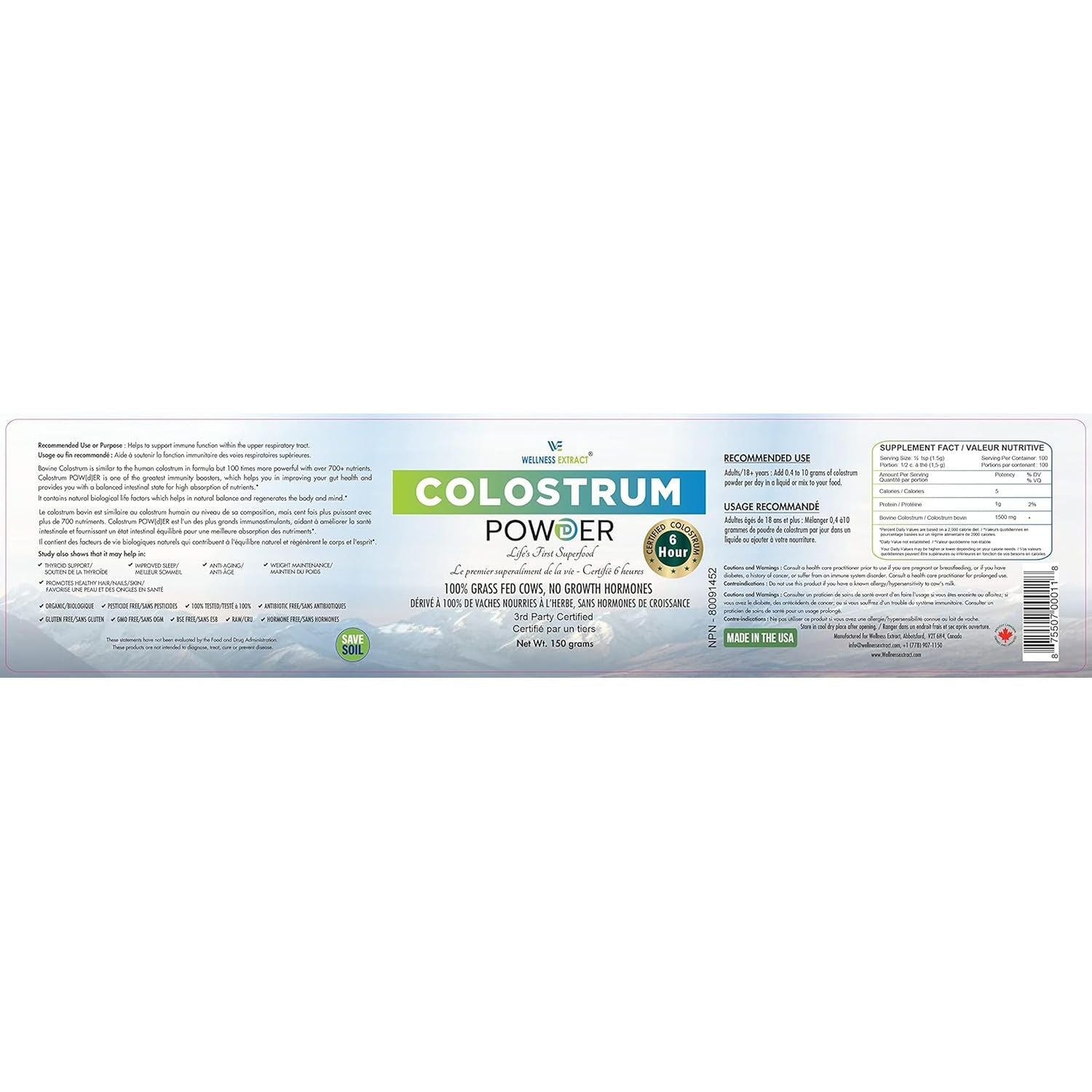 Colostrum Powder 100% All Natural Bovine | Maximum Strength | 150G | Absorbs Readily | Properties of Anti-Aging, Immune, Metabolic, & Other Essential Factors