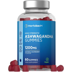 Ashwagandha Gummies 1200Mg | 60 Vegan Gummies | with 5% Withanolides | Natural Raspberry Flavour | by Horbaach