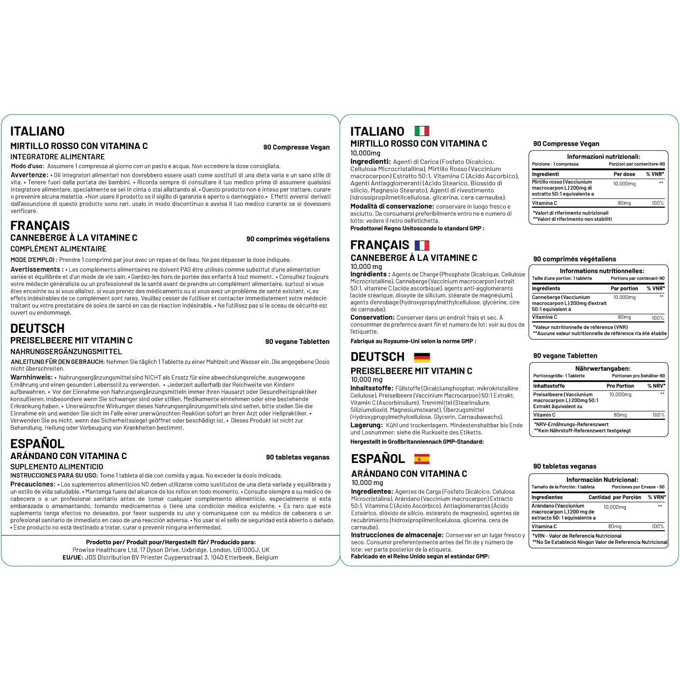 Double Strength Cranberry Tablets 10,000Mg I 90 Cranberry Tablets High Strength with Added Vitamin C I Made in the UK by Prowise Healthcare