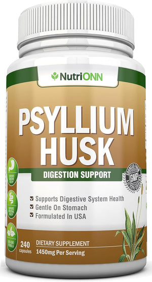 PSYLLIUM Husk Capsules - 1450Mg per Serving - 240 Capsules - Premium Psyllium Fiber Supplement - Great for Digestion and Regularity - 100% Natural Soluble Fiber