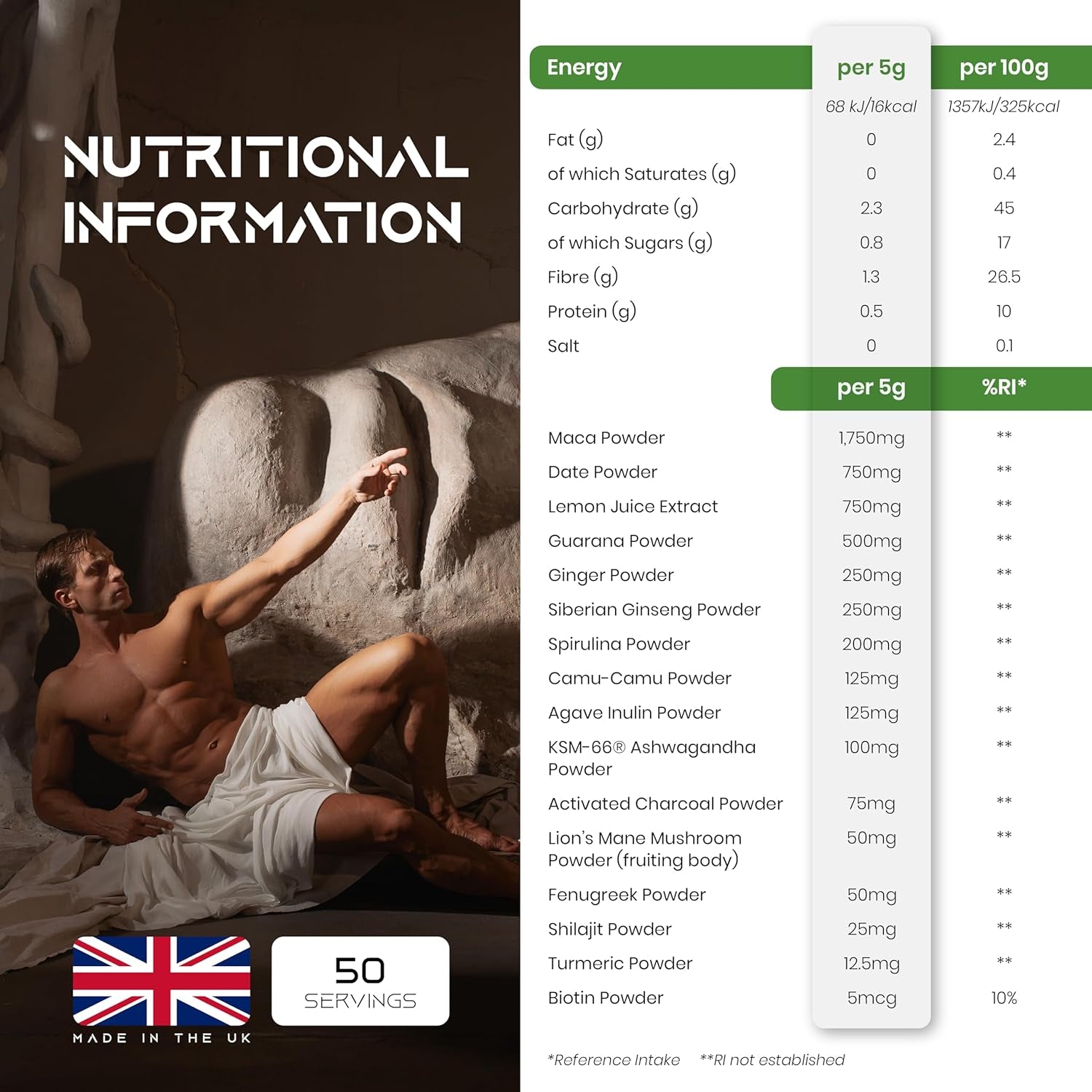 SALIENTS® ATHANASE® | Men'S Super Greens Powder | Superfood Powder Blend | Includes Maca Root, Guarana, Ashwagandha, Lions Mane, Shilajit, Fenugreek & More | 250G & 50 Servings | UK