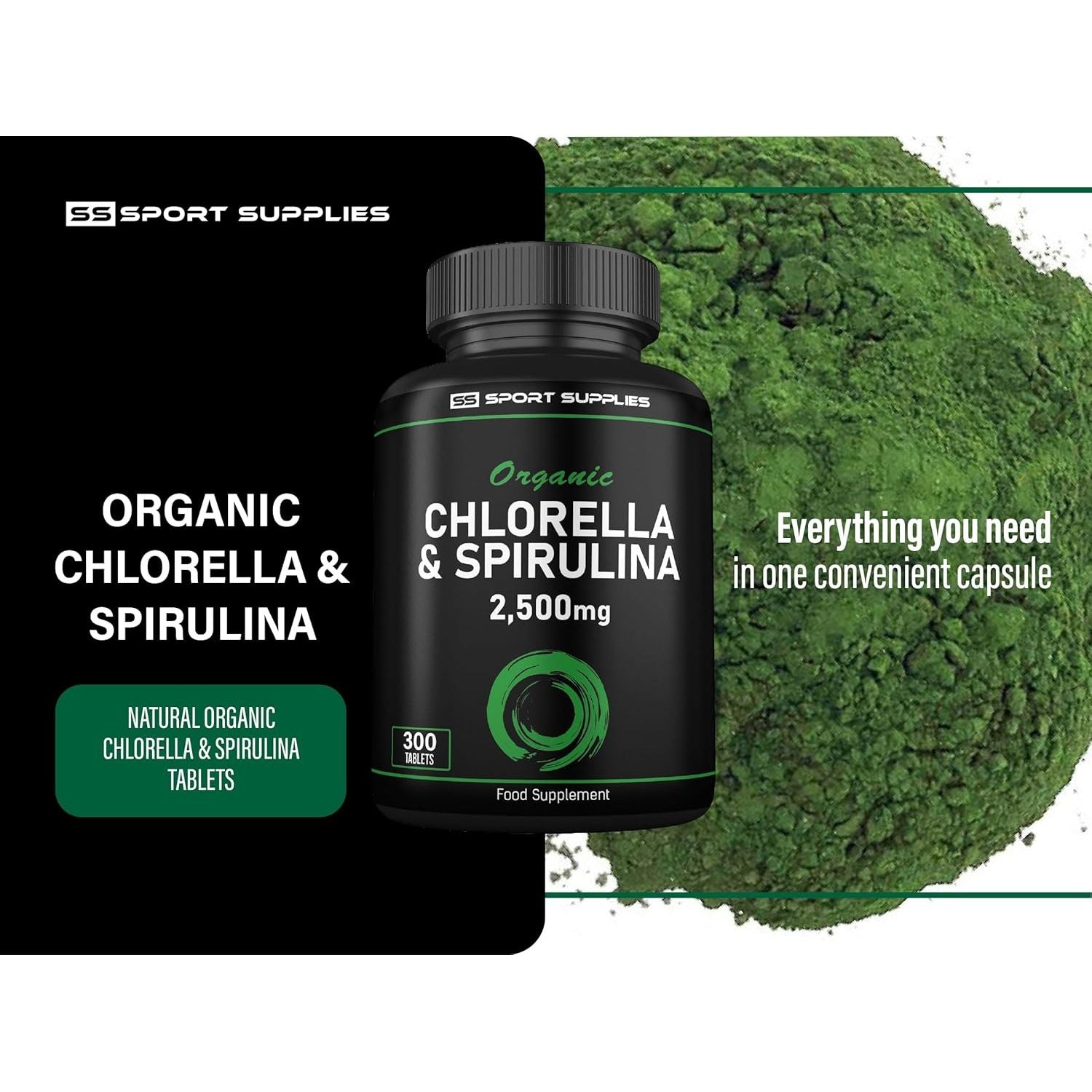 Organic Chlorella and Spirulina - 2500Mg - 300 Tablets - Broken Cell Wall - Pure Formula Supplement with No Additives