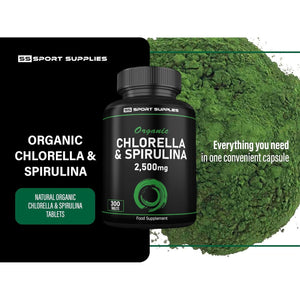 Organic Chlorella and Spirulina - 2500Mg - 300 Tablets - Broken Cell Wall - Pure Formula Supplement with No Additives