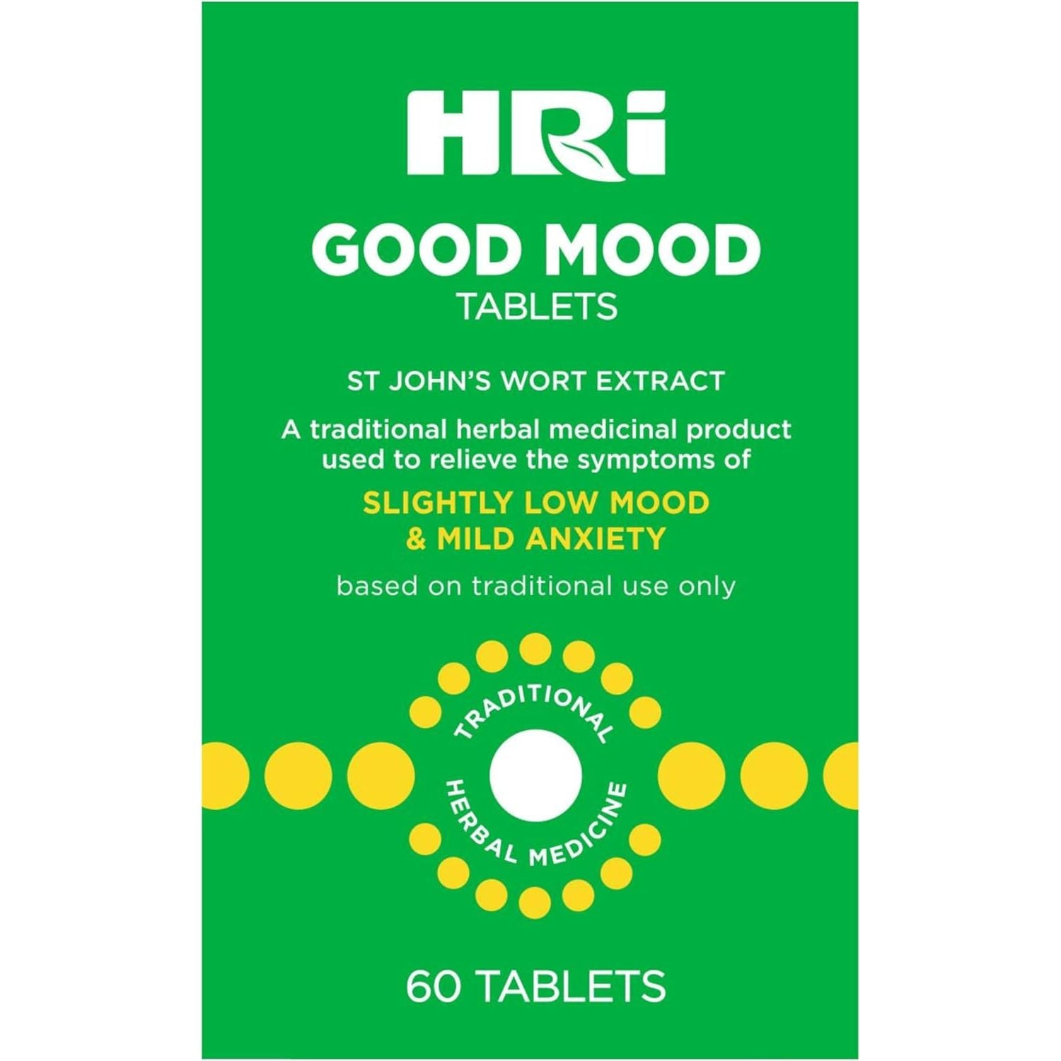 HRI Good Mood 60 Tablets - to Relieve the Symptoms of Slightly Low Mood and Mild Anxiety - 334 Mg of St John'S Wort Extract, Equivalent to 1670Mg – 2338Mg of St John’S Wort. 1 Pack