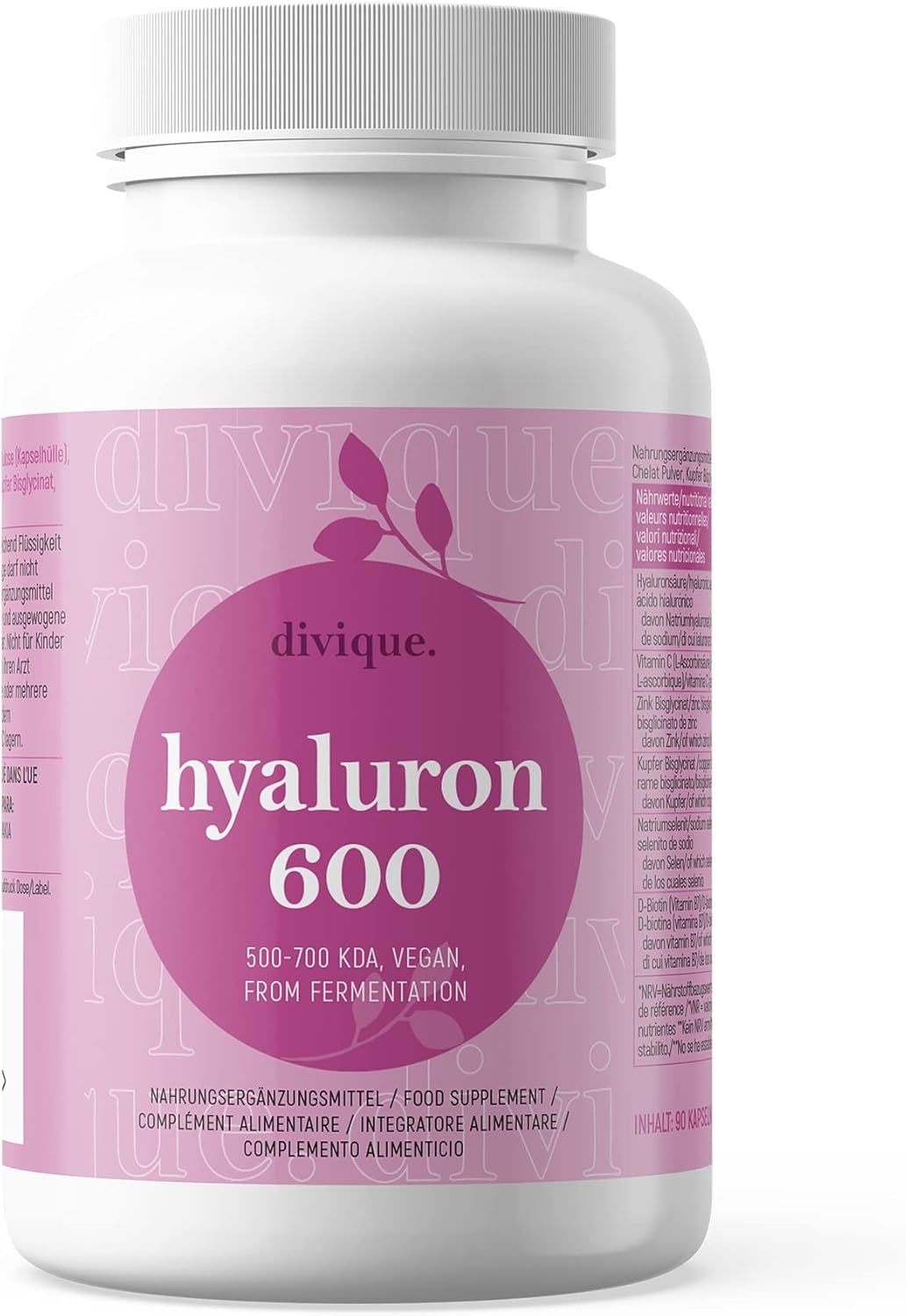 Hyaluronic Acid Supplement 600Mg per Capsule (500-700 KDA) - 3 Months Supply - Double Potency 90 Hyaluronic Acid Capsules - Vegan, Fermented - Formula with Vitamin C, Zinc, Copper, Selenium, D-Biotine