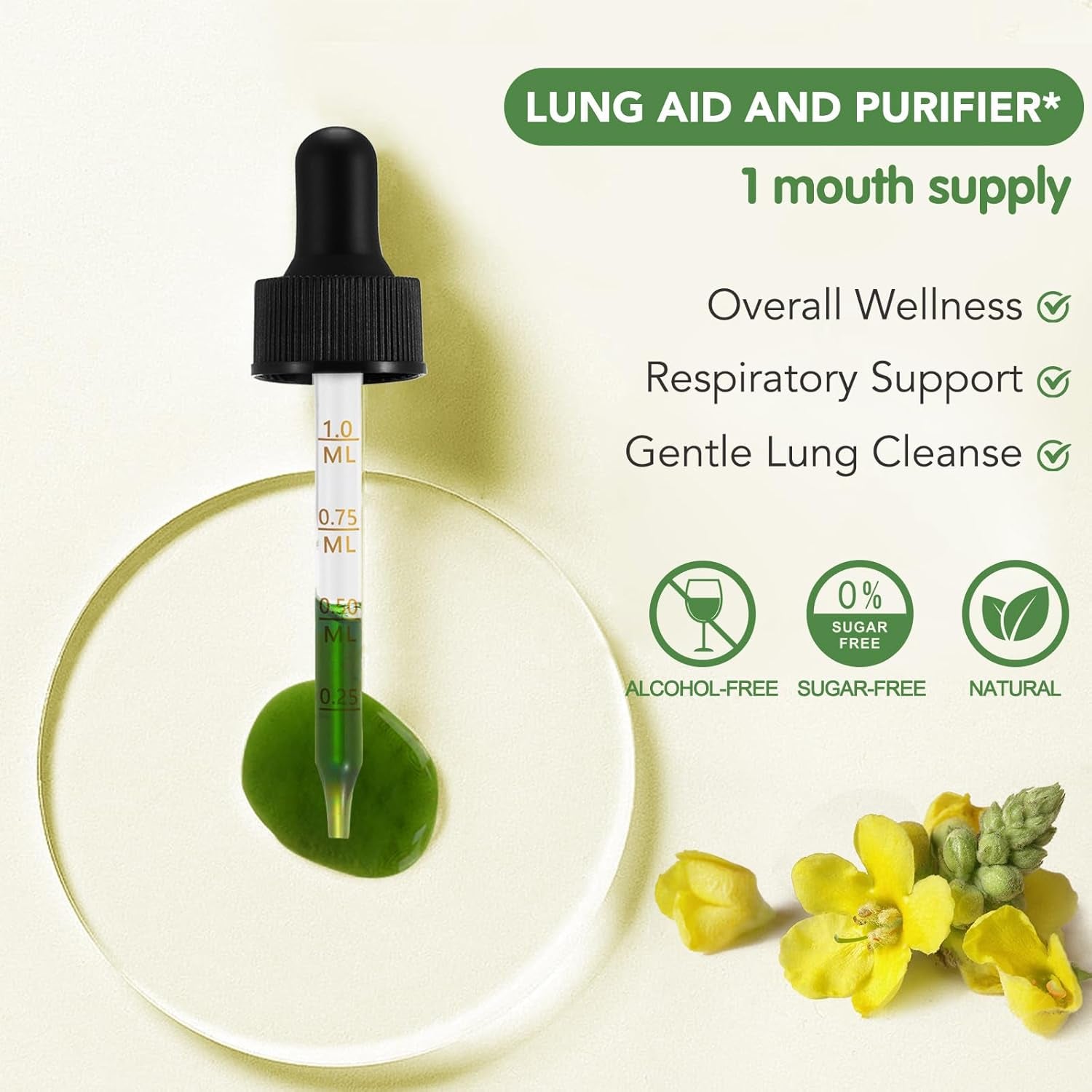 Mullein Leaf Extract for Lungs, Natural Mullein Drops for Lung Cleanse and Healthy Breathing, 1 Month Supply 60ML, Vegetarian, High Fast Absorption, Health Supplements, Cleanse and Respiratory Support