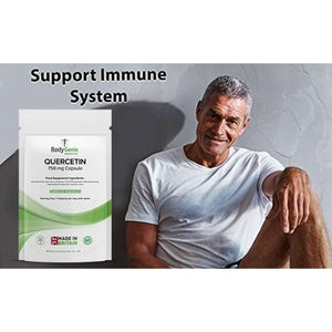 Bodygenix Quercetin 750Mg Capsules - Immune System Brain Cardiovascular Health Joints Support Energy Boost Natural Vegan Supplement - 30 Capsules 1 Month Supply