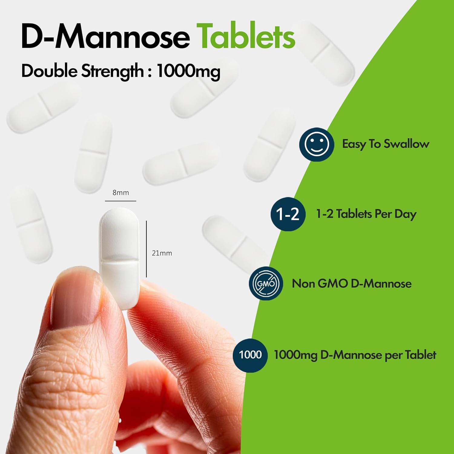 D-Mannose Tablets 1000Mg | Easy Swallow Coated Tablets | 120 Pack | High Strength | Natural Relief & Vegan Friendly