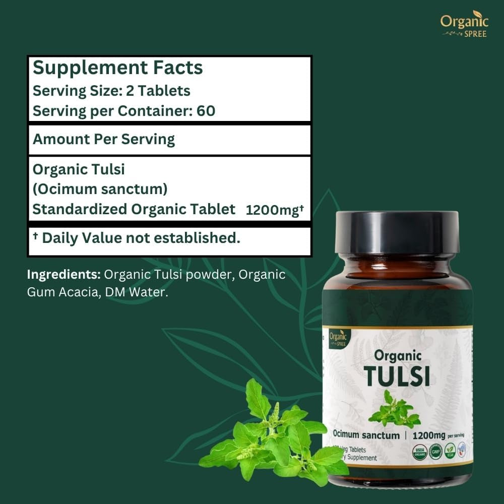 ORGANIC SPREE TULSI 120 Tablets | Holy Basil (Tulsi) | USDA Organic Certified | Organic and Natural 120Tab (1)