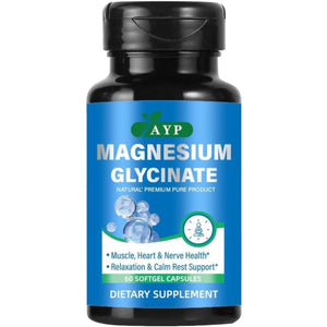 Magnesium Glycinate Supplements 2000Mg High Strength Premium Pure Magnesium - 60 Capsules for Muscle Heart Nerve Health Relaxation Calm for Men & Women