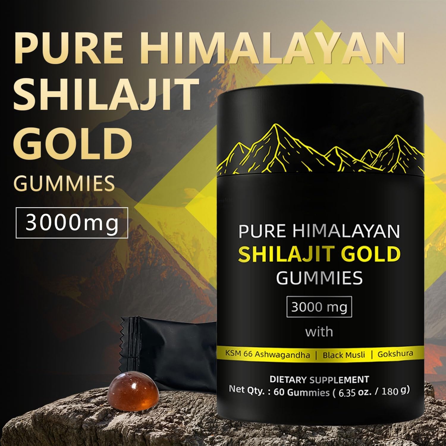 Shilajit Gold Gummies for Man, Gold Seal Pure Himalayan Shilajit Enriched with Acid Fulvic, Essential Minerals, 85+ Trace Elements to Boost Energy and Immunity, 60 Capsules.
